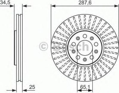 BOSCH Диски торм.AUDI A3/VW GOLF IV,BORA,NEW BEETLE/SKODA OCTAVIA (288x25) вентилируемые (6R0615301A, 0986479914)