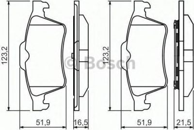 BOSCH Колодки тормозные задние комплект Ford Focus II , III / Mazda 3/ VOLVO S40 II . Серия (1233679, 0986494032)