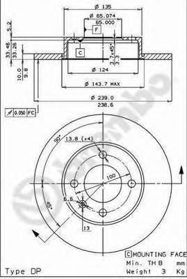 BREMBO Диск торм.пер.не вент. Golf II 1,0-1,3 (561087J, 08.2631.34)