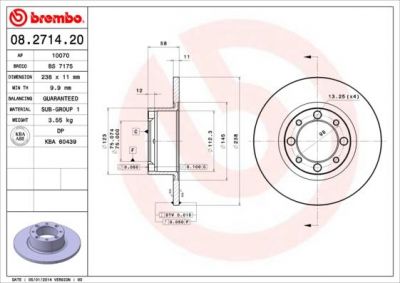 Brembo 08.2714.20 тормозной диск на TALBOT HORIZON