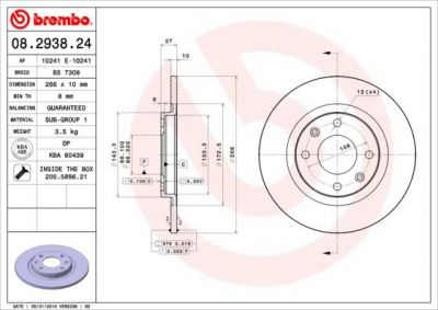 BREMBO Диск тормозной CITROEN BX/PEUGEOT 305/405 передний D=266мм. (561237J, 08.2938.24)