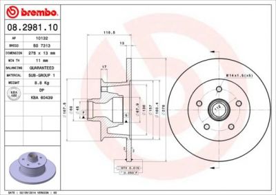 BREMBO Диск торм.пер.не вент. Transporter 81-92 251407617 (561252J, 08.2981.10)