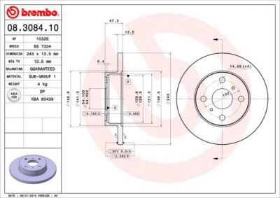 Brembo 08.3084.10 тормозной диск на TOYOTA COROLLA Liftback (_E8_)