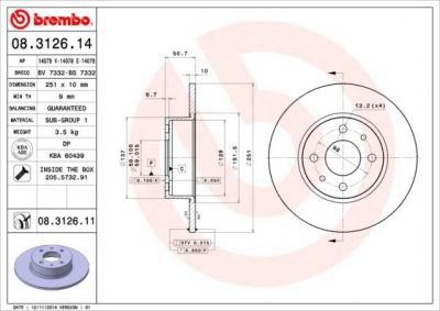 Brembo 08.3126.11 тормозной диск на FIAT STILO (192)