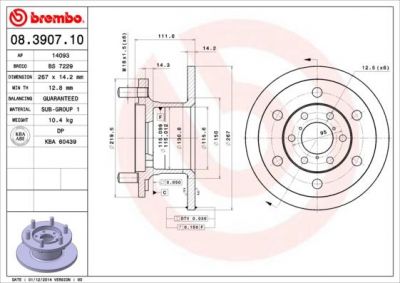 BREMBO Диск тормозной не вент. передний IVECO DAILY I Flatbed (1904529, 08.3907.10)