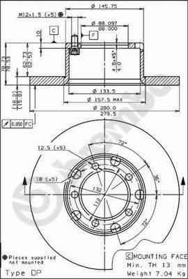 BREMBO Диск тормозной MERCEDES T1/T2 207-510 77-96 передний D=280мм. (08.3959.20)