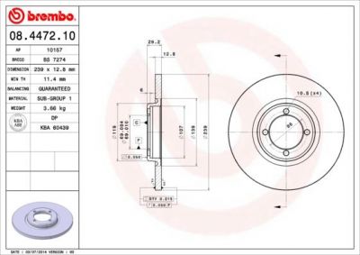 Brembo 08.4472.10 тормозной диск на VOLVO 340-360 (343, 345)