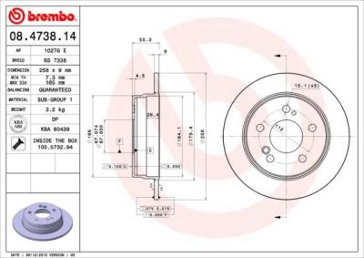 BREMBO Диск тормозной MERCEDES W201 1.8-2.6/W124 200-300 задний D=258мм. (561333, 08.4738.14)