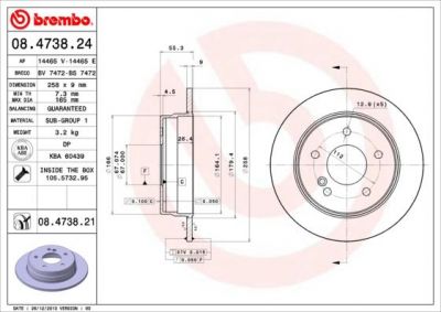 BREMBO Диск тормозной MERCEDES W202 180-280 задний D=258мм. крашенные (вместо 08.4738.24) (561698, 08.4738.21)