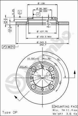 Brembo 08.4786.10 тормозной диск на MITSUBISHI LANCER IV (C6_A, C7_A)