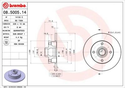 BREMBO Диск тормозной VOLKSWAGEN GOLF2/3/PASSAT/VENTO 88>97 1.8/1.8GTi/2.0 задний (561460J, 08.5005.14)