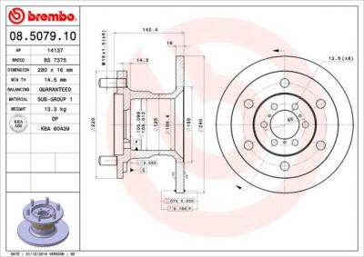 BREMBO Диск тормозной не вент. передний IVECO DAILY I Flatbed (1904531, 08.5079.10)