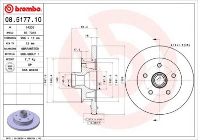 Brembo 08.5177.10 тормозной диск на VW TRANSPORTER III фургон