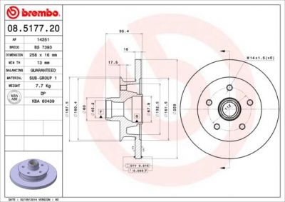 Brembo 08.5177.20 тормозной диск на VW TRANSPORTER III фургон