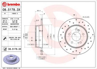 Brembo 08.5178.3X тормозной диск на MERCEDES-BENZ CLK (C208)