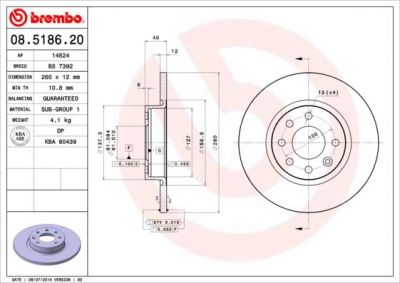 BREMBO Диск торм.пер.не вент. 440/460/480 ->96 3410294 (561446J, 08.5186.20)