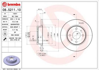 BREMBO Диск тормозной LADA 2108/2109/21099 передний (21083501070, 08.5211.10)