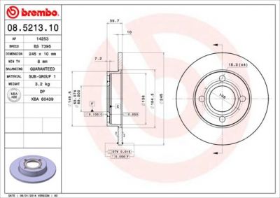 BREMBO Диск тормозной не вент. задний AUDI COUPE (89, 8B) (10/88-12/96) R (561240J, 08.5213.10)