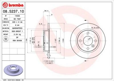 Brembo 08.5237.10 тормозной диск на VOLVO 460 L (464)