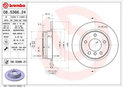 Brembo 08.5366.24 тормозной диск на 3 купе (E46)