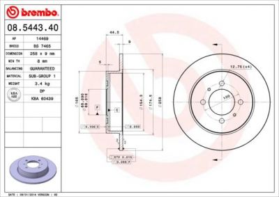 BREMBO Диск торм зад ALMERA/SUNNY 2,0 (4320654C01, 08.5443.40)