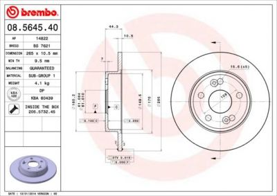 BREMBO Диск торм.зад.не вент. Scenic 1,9/2,0 00-> 7701205846 (561597J, 08.5645.40)