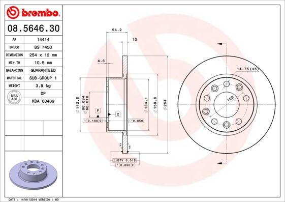 Brembo 08.5646.30 тормозной диск на RENAULT 25 (B29_)