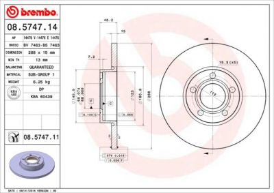 Brembo 08.5747.11 тормозной диск на AUDI A4 Avant (8D5, B5)