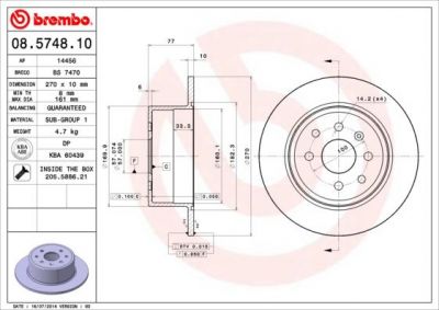 Brembo 08.5748.10 тормозной диск на OPEL CALIBRA A (85_)