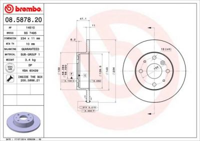 Brembo 08.5878.20 тормозной диск на DAIHATSU CHARADE III (G100, G101, G102)