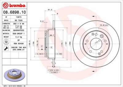 BREMBO Торм. диск задн. LEGEND 91-96 (08.6898.10, 08.6898.10)