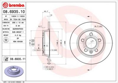 BREMBO Диск торм.зад.не вент. Sharan 1.8-2.8 95- (562057J, 08.6935.10)