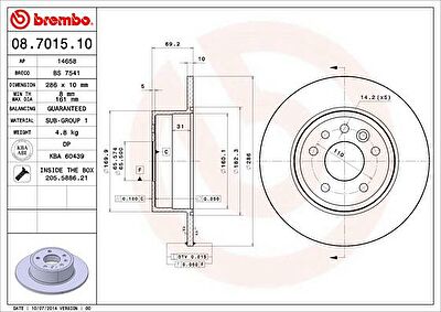 BREMBO Диск тормозной OPEL VECTRA 95-03/SAAB 900 93-98/9-3 98-03/9-5 98- задний (561962J, 08.7015.10)