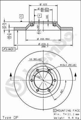 Brembo 08.7197.10 тормозной диск на ISUZU CAMPO (KB)
