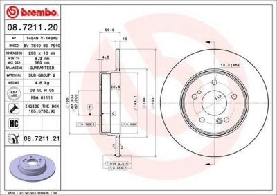 Brembo 08.7211.20 тормозной диск на MERCEDES-BENZ C-CLASS (W203)