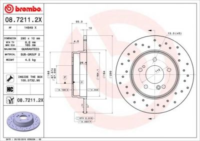 Brembo 08.7211.2X тормозной диск на MERCEDES-BENZ C-CLASS (W203)