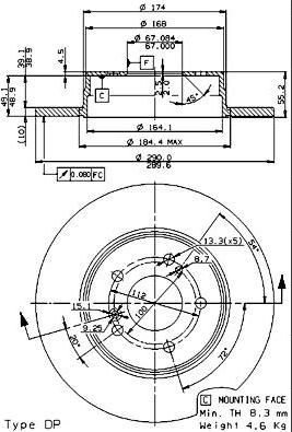 Brembo 08.7211.76 тормозной диск на MERCEDES-BENZ C-CLASS (W203)