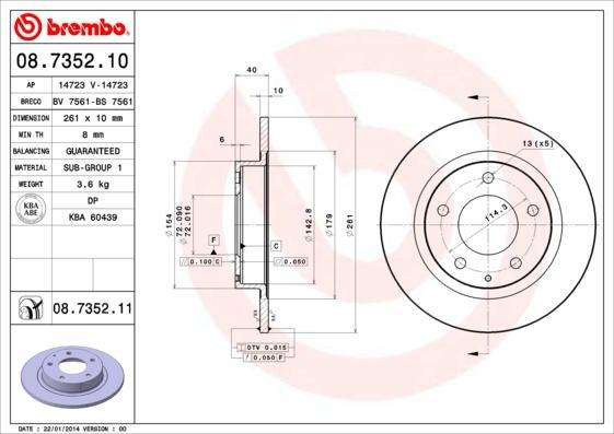 Brembo 08.7352.11 тормозной диск на MAZDA 626 V Hatchback (GF)