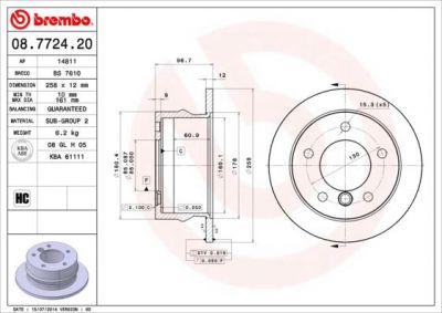 BREMBO Диск тормозной MERCEDES-BENZ LCV Sprinter 901/902 2.8 t. (5.01-5.06) R (9014230812, 08.7724.20)