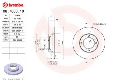 Brembo 08.7860.10 тормозной диск на DAIHATSU HIJET автобус (S85)