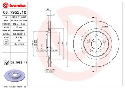 BREMBO Диск торм.зад.не вент. 807, Ulysse 02-> 4246P3 (562246J, 08.7955.10)