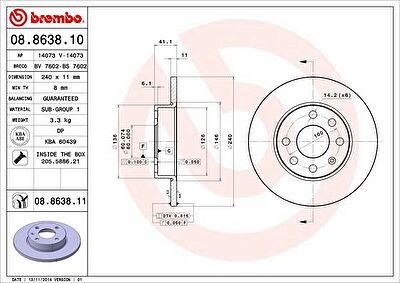 Brembo 08.8638.11 тормозной диск на OPEL CORSA C фургон (F08, W5L)