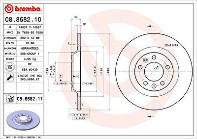 BREMBO Диск торм зад PEUGEOT 407 04-> (562253J, 08.8682.10)