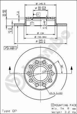 Brembo 08.9136.11 тормозной диск на AUDI A4 (8E2, B6)