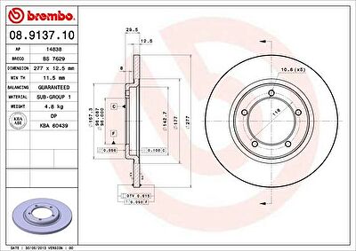 Brembo 08.9137.10 тормозной диск на DAIHATSU TAFT