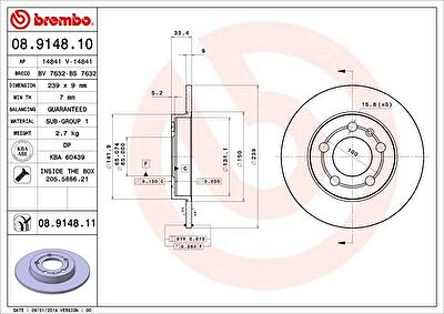 BREMBO Диск тормозной зад. VAG A3 Octavia Bora Golf IV 98-05 (1J0615601D, 08.9148.11)