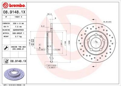 Brembo 08.9148.1X тормозной диск на VW GOLF IV (1J1)