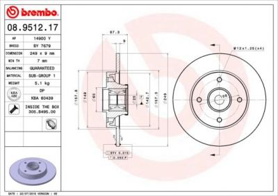 BREMBO Диск торм зад PEUGEOT 307 с подшипником и кольцом ABS (4246Z9, 08.9512.17)