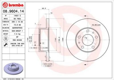 Brembo 08.9604.14 тормозной диск на PEUGEOT BOXER автобус (230P)