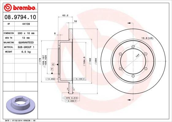 Brembo 08.9794.10 тормозной диск на NISSAN CABSTAR